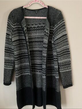 Ann Taylor Factory Black and Gray Open-Front Knit Cardigan